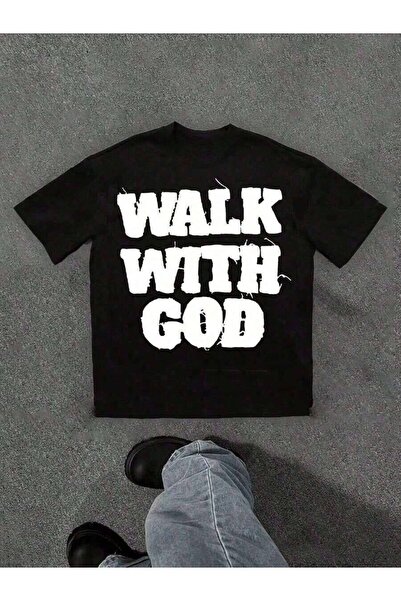 23ERVA Hoodies Cotton-Shirt Bold Walk With God Graphic Symbolizing Faith And ...