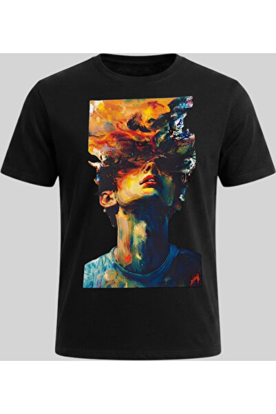 Nazlyna Black 100% Cotton Artistic Abstract Portrait Printed Unisex T-Shirt -...