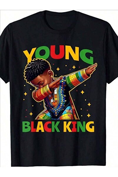 9JY [Africa Pride, Young King Tee] تي شيرت احتفالي بطبعة "الملك الأسود الشاب"...