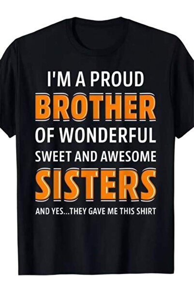 NOURAM قميص رجالي أسود بطباعة نصية "Proud Brother Sisters"، قميص كاجوال للجنس...