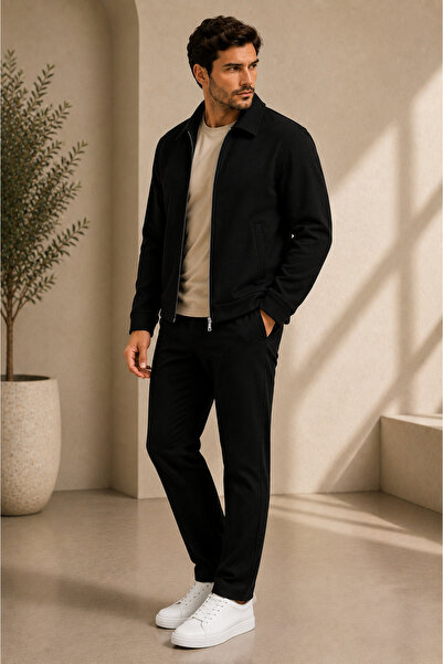 LACASE Men's Nubuck Premium Black Jacket