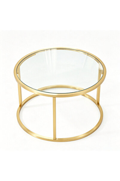 genric FFD 70cm Round Tempered Clear Glass Coffee Table, Gold & Black Inlaid ...