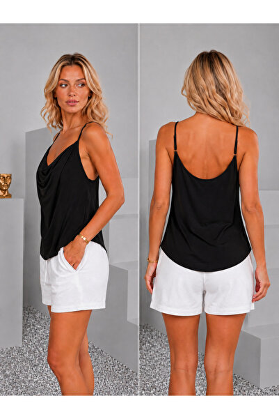 RAMİOR COLLECTION Women's Rope Strap Collar Draped Blouse Basic Daily Stylish...