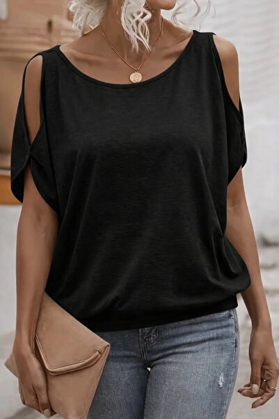 Vibella Women's Viscose Blouse, Off-The-Shoulder, Back Tie Detail, Short Slee...