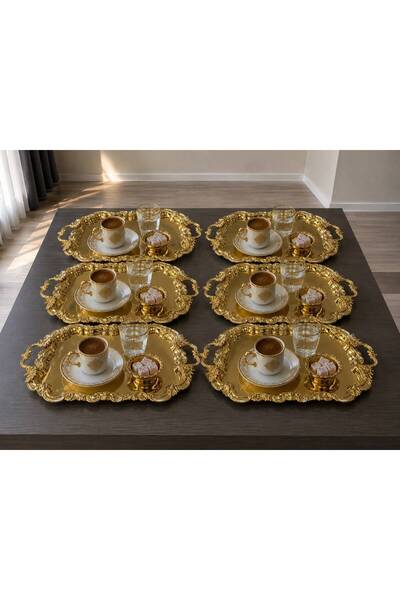 Aslı Hediyelik Luxury 6-Piece Gold Royal Model Stainless Steel Serving, Promi...