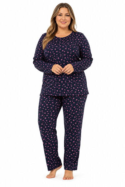 FAMES PİJAMA Plus size seasonal pointelle star pattern pajama set