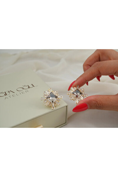 ATELİER TUĞBA Kp712 Baget Stone Shine Earrings (25 mm)