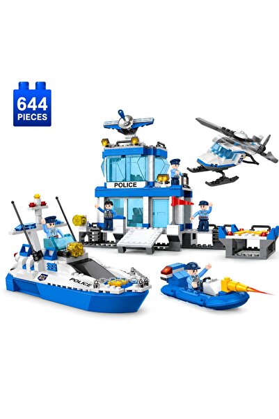 Minibric Building Set with Blocks Type Pieces Built 644 Pieces Police Harbor,...