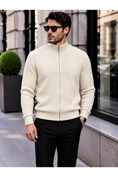 Generic Brand Men's Knitwear Sweater Zippered Stand Collar Thick Knitted Text...