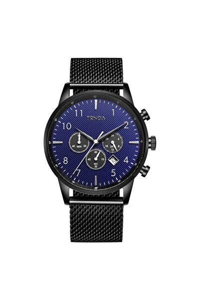 TRNDA Men's Black Stainless Steel Watch, Dark Blue Dial | Tr43mbl
