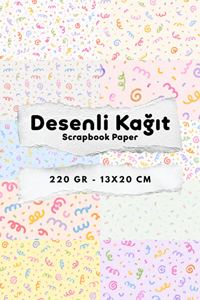 Mimu Art Studio Renkli Konfeti Spiral Desenli Kağıt Seti Scrapbook Kağıdı (22...