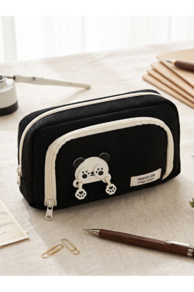 Dörtel Tedarik Panda Kawaii Multi-Compartment Large Capacity Pencil Holder Pe...
