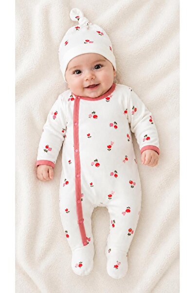 Oz Baby طقم من قطعتين للفتيات الصغيرات يتكون من جمبسوت مزين بالزهور وقبعة من ...