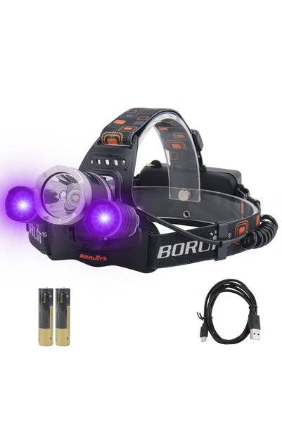 Choice B BORUiT RJ-3000 390nm UV LED Headlamp Type-C Rechargeable Super Brigh...