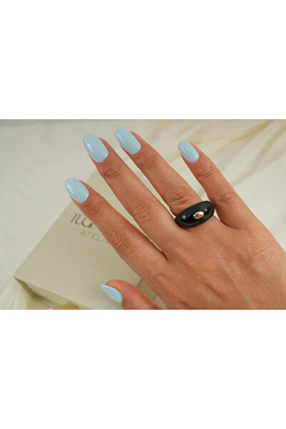 ATELİER TUĞBA Yzk653 Black Bomb Adjustable Ring (Adjustable)