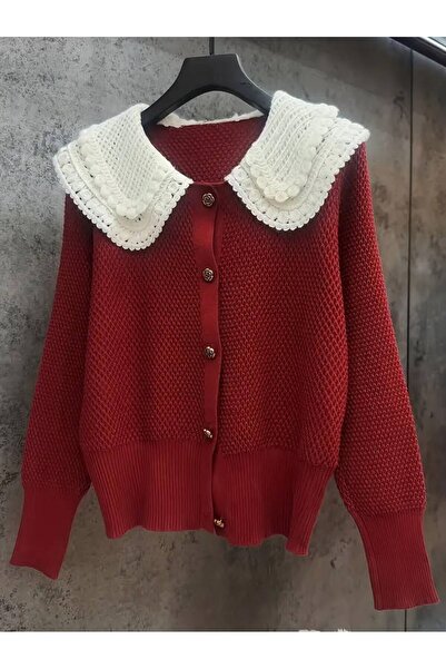 banessa Cardigan de damă cu mânecă lungă, cu guler din dantelă și detaliu tip...
