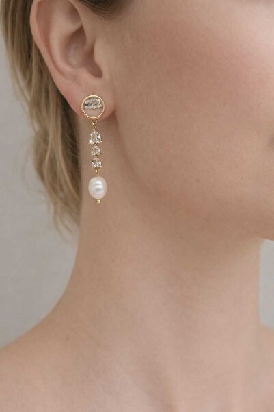 Feyz Tasarım Pearl Heart Stone Earrings