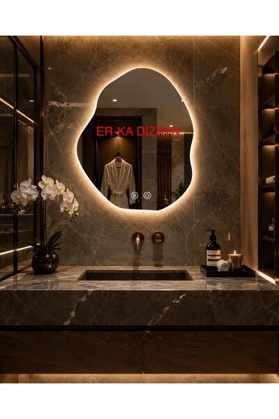 ER-KA DİZAYN ASİMETRİK FLUİD Dokunmatik Buğu Çözücülü Dokunmatik Ledli Ayna B...