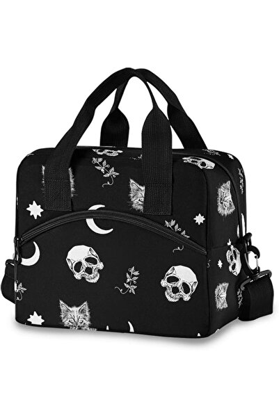 GENERAL Skull Cat Moon Gothic Insulated Lunch Bags Reusable Lunch Tote Bag Co...