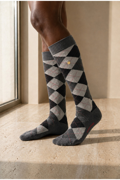 Katia&Bony Women's Plaid Patterned Studded Knee Socks Gray