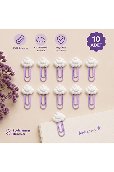 Pernator Kawaii Sevimli Bulut Figürlü Ataç Ayraç 10 Adet | Kitap Defter Sayfa...