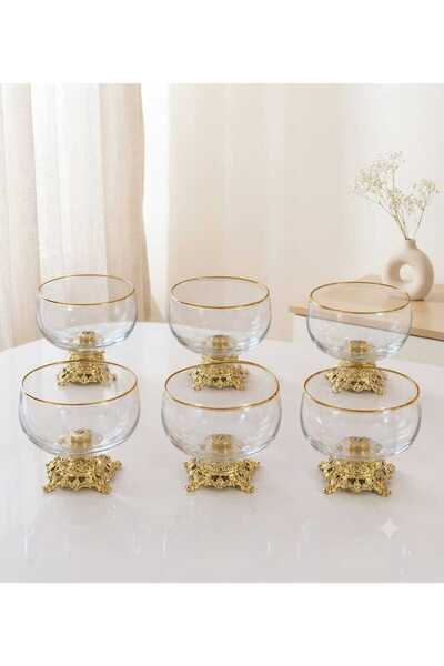 Buldem Modern Design Glass Bowl with Stand, Set of 6, Decorative Presentation...
