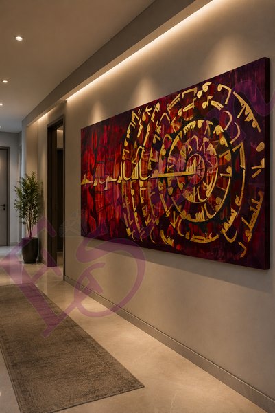 eslem bijuteri Ayetel Kürsi Canvas Painting |   Red and Gold Colored Islamic Calligraphy |   Modern Wall Decor |   Uv Printing