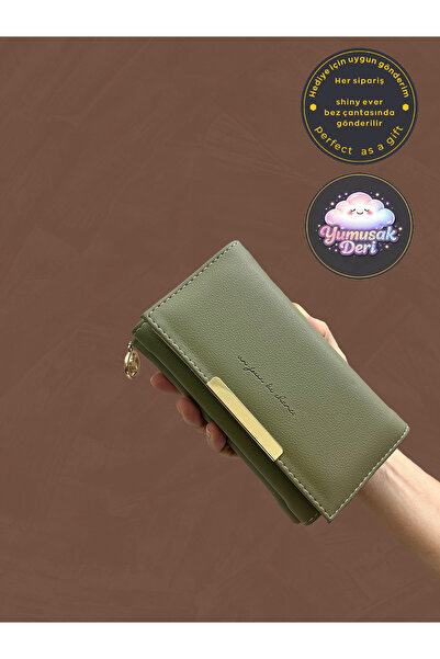 shiny ever Green Soft Leather Women's Wallet Handbag with Gold Detail