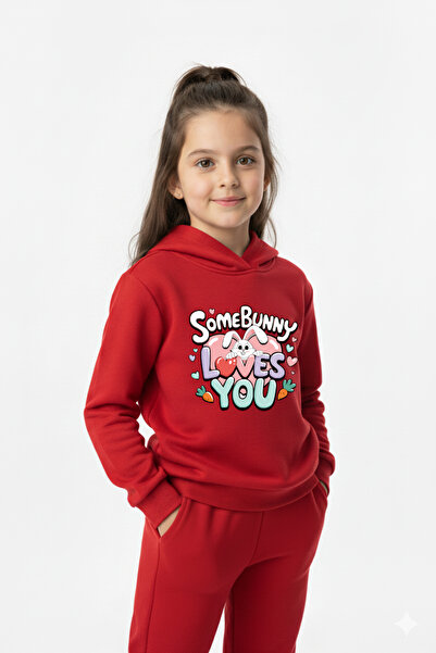Let's Wear Some bunny printed kids' hooded premium compact sweatshirt tracksu...