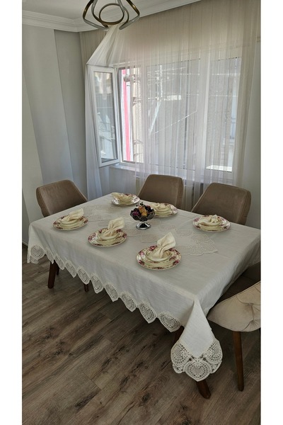 ZESA HOME Luxury Gardenia Linen 8 Seater 18 Piece Heavy Lace Stain Resistant ...