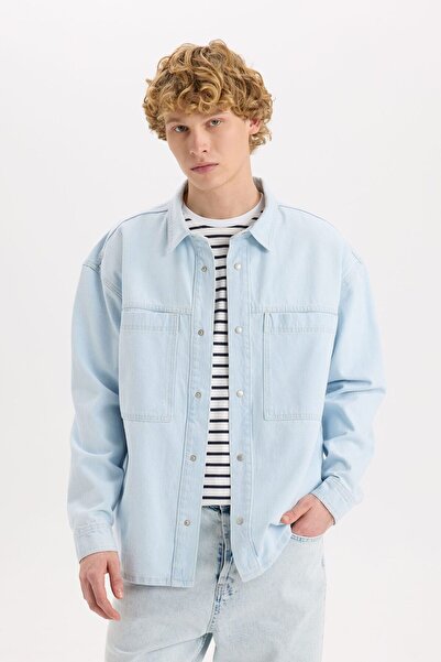 DeFacto 100% Cotton Oversize Wide Fit Jean Long Sleeve Shirt E1057Ax25Sp