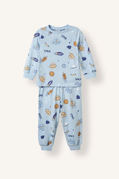 DeFacto Printed Long Sleeve Top Elastic Waist Bottom 2-Piece Pajama Set Baby ...