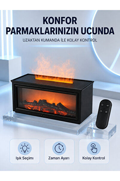 Lisinya Dekoratif Şömine Görünümlü Nemlendirici Uzaktan Kumandalı Renkli LED ...