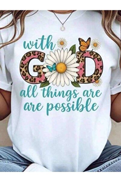 2BIR With God All Things Are Possible Floral Leopard Print T Shirt Women Chri...