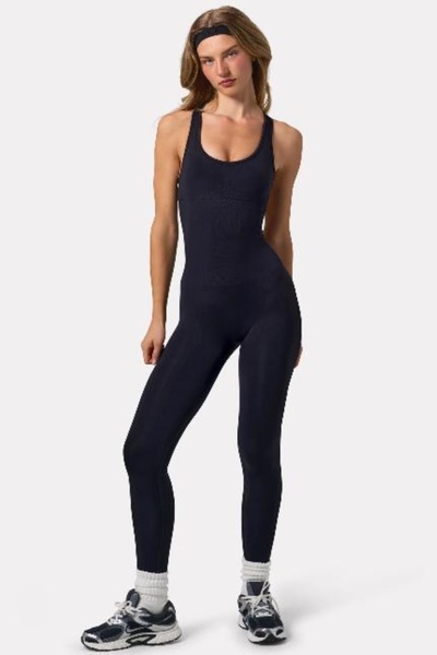 BOANDTEE Seamless Spor Tulum, Sırt Dekolteli-Siyah