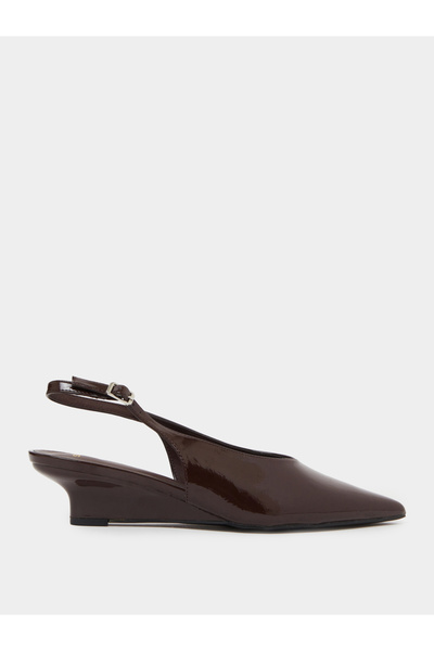 Styli Brown Patent Slingback Mid-Heel Slingback Pumps