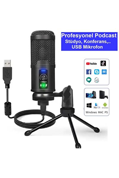 ithalalem Usb kablolu Profesyonel Youtube Yayıncı Mikrofonu Condenser Stüdyo tipi Tripodlu set ve Oyuncu Gaming için