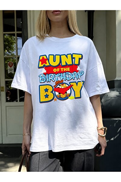 Generic Brand Aunt of the Birthday Boy Cartoon Text Design,short sleeve,back ...