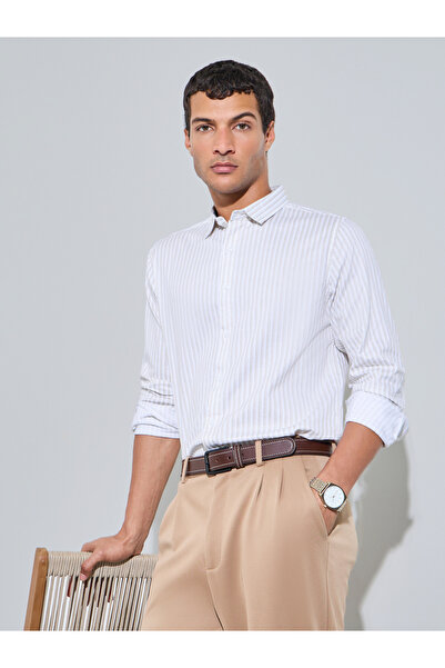 Styli Beige Striped Long Sleeves Regular Fit Shirt