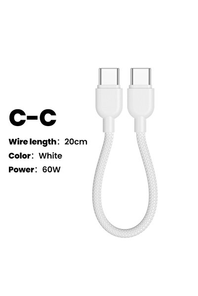 choice2 60W C-C White PD 60W Type C to C Fast Charging Short Cable For iPhone...