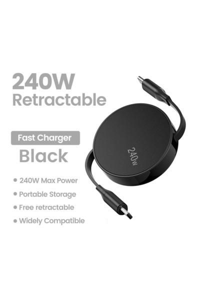 Choice5 Black 240W Double Ended Retractable Data Cable Portable Type C To Typ...