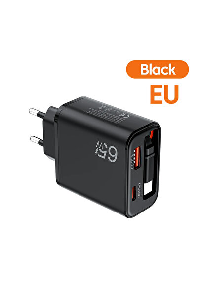 Choice EU Black 65W USB Phone Charger QC 3.0 USB PD Wall Charger With Retract...