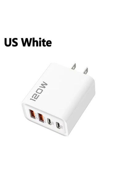 Choice8 US White 4 Ports 120W Charger 2-USB 2-PD Quick Wall Charger Type-C US...