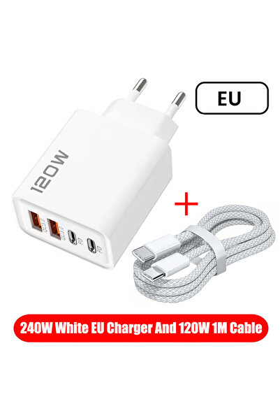 Choice4 White-EU and 1MCable 120W 4 Ports USB Charger Fast Charge Phone Charg...