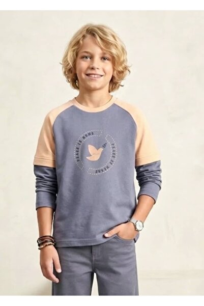 Ozmoz By Mukadder Özden Organic 2 Color Raglan Sleeve Printed Spring Boy's Sw...
