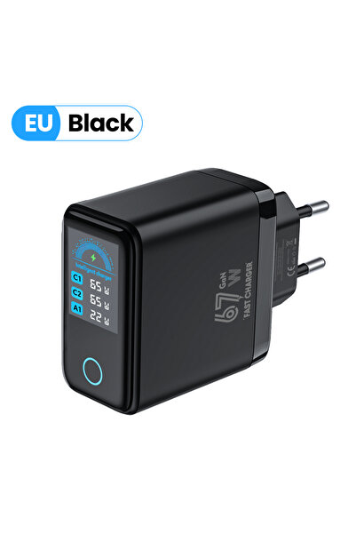 Choice Black EU PD67W GaN Fast Charger USB Type C With LCD Digital Screen Dis...
