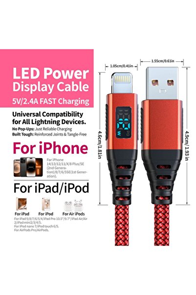 Choice8 1m Red MFi Certified iPhone Charger Cable, Long Lightning Charging Co...