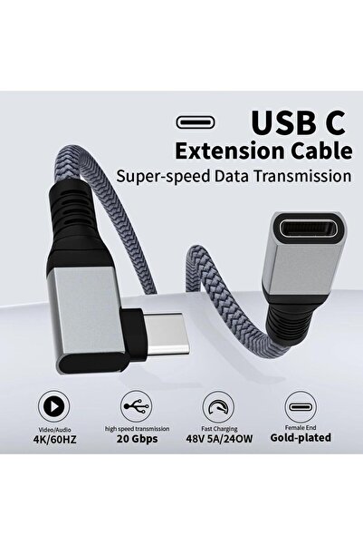 Choice 2m gray LAIHONEN 240W 20Gbps 90° USB3.2 USB-C M/F Ext Cable 3FT, Data ...