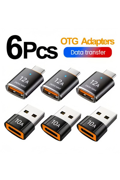 Choice1 black 6pcs OTG USB 3.0 To Type C Adapter LED USB Female To Type C Mal...
