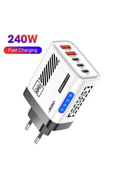 Choice7 EU White 240W Super Fast Charging Charger 5 in 1 LED Light 5Port GaN ...